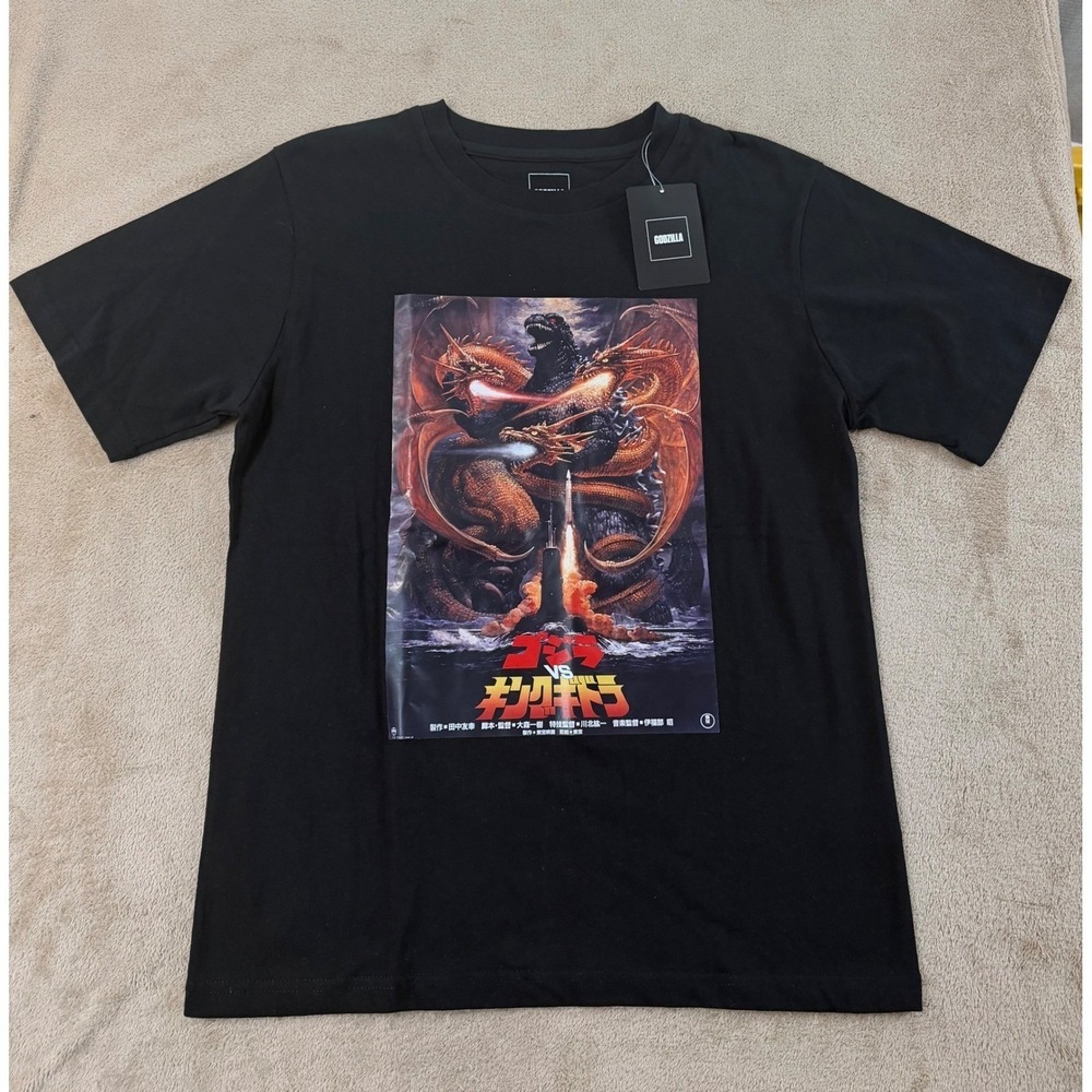 Godzilla vs King Ghidorah Graphic T-Shirt Mens M Black 2024 TOHO Japan NEW 1‎